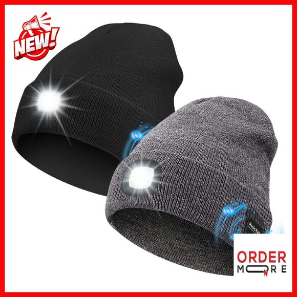 USB Rechargeable Bluetooth Beanie with LED Headlamp Winter Hat main image 5